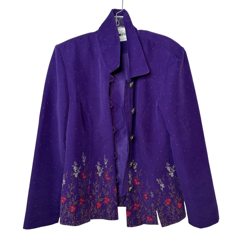 Vintage Leslie Fay Purple Floral Hem Blazer Jacket Size 10 90s Cottagecore retro